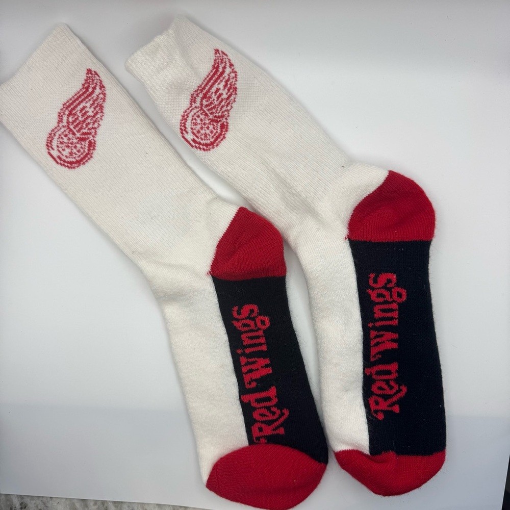 Vintage Detroit Red Wings Crew Socks White Red Black NHL Hockey